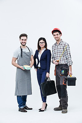 포토 JPG 스튜디오촬영 전신 서양인 외국인 여자 남자 안경 빵 서류가방 실내 줄자 서기 웃음 20대 성인 앞모습 세명 앞치마 비즈니스우먼 안전모 공구함 정비공 제빵사 성인만 국내포토 직업 잡화 음식 뷰포인트 가방 비즈니스 모션 표정 자 사람 인종 청년 내부 공구 직장인 기술자 헬멧 안전장비 파일형식