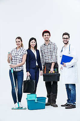 포토 JPG 스튜디오촬영 전신 서양인 외국인 여자 남자 안경 서류가방 청진기 실내 서기 웃음 여러명 20대 성인 앞모습 의사 비즈니스우먼 안전모 공구함 정비공 청소부 대걸레 서류판 국내포토 직업 잡화 뷰포인트 다수 가방 비즈니스 의료기기 모션 표정 사람 인종 청년 내부 사무용품 의료진 공구 직장인 기술자 헬멧 안전장비 청소도구 파일형식