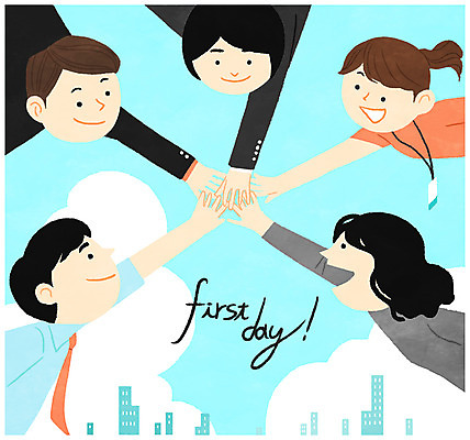 PSD 여자 남자 일러스트 회사 협력 미소 여러명 상반신 성인 건물 파이팅 직장인 비즈니스맨 비즈니스우먼 동료 신입사원 신입 입사 국내일러스트 직업 건축물 다수 비즈니스 관계 모션 표정 사람 파일형식