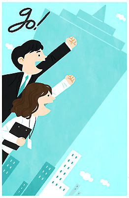 PSD 여자 남자 일러스트 회사 서기 웃음 상반신 성인 두명 건물 파이팅 직장인 비즈니스맨 비즈니스우먼 자신감 신입사원 신입 의욕 입사 국내일러스트 직업 건축물 감정 비즈니스 모션 표정 사람 파일형식