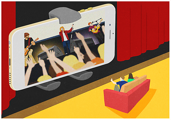 PSD 여자 남자 포스터 일러스트 서기 앉기 여러명 상반신 성인 스마트폰 공연 영화관 관람 소인국 국내일러스트 다수 모션 사람 이벤트 핸드폰 스마트기기 극장 파일형식