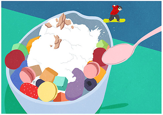 전신 PSD 남자 포스터 일러스트 여름음식 한명 서기 성인 숟가락 스노우보드 빙수 소인국 제철음식 국내일러스트 1 음식 모션 디저트 수저 사람 보드_스포츠 제철 파일형식 여름_계절