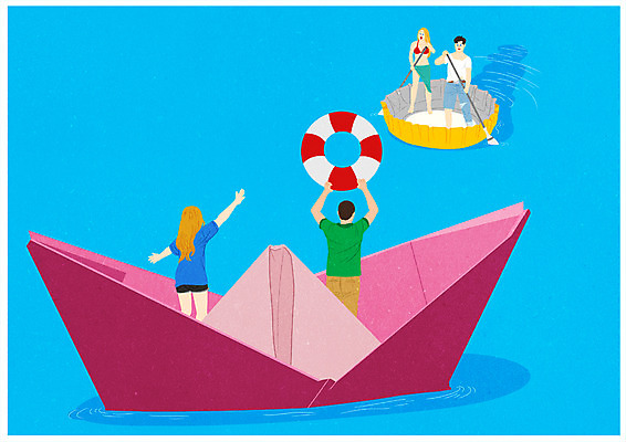 전신 PSD 여자 남자 포스터 일러스트 서기 여러명 상반신 성인 구출 병뚜껑 종이배 소인국 조난 구명부환 국내일러스트 다수 모션 사람 도움 안전장비 종이접기 튜브 파일형식