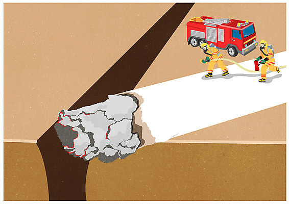 전신 PSD 남자 포스터 일러스트 불 담배 서기 성인 두명 소방관 화재 금연 호스 소방차 소방호스 소인국 국내일러스트 자연요소 캠페인 모션 자동차 사람 구조원 소방 사건 사회이슈 파일형식