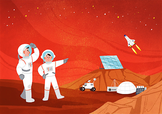 PSD 여자 남자 일러스트 실험 서기 성인 두명 우주 우주비행사 가리킴 우주선 과학자 우주복 탐사 우주탐사 화성 국내일러스트 직업 옷 과학 모션 사람 손짓 행성 학자 파일형식