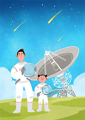 전신 PSD 여자 남자 별 어린이 일러스트 가족 하늘 안테나 서기 웃음 성인 두명 우주 우주비행사 유성 우주복 탐사 수신 우주탐사 위성기 부녀 국내일러스트 자연요소 옷 딸 통신 관계 모션 표정 사람 아빠 파일형식