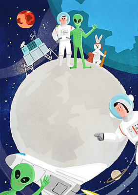 전신 PSD 여자 남자 지구 일러스트 상반신 성인 두명 우주 행성 우주비행사 외계인 달 토끼 우주선 탐사선 우주복 탐사 우주탐사 국내일러스트 자연요소 옷 포유류 사람 반려동물 미확인물체 파일형식