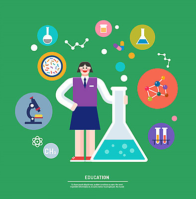 학생 여자 교육 교복 과학 일러스트 청소년 현미경 실험 한명 인포그래픽 비커 삼각플라스크 국내일러스트 AI파일 1 옷 실험기구 사람 플라스크 파일형식 벡터