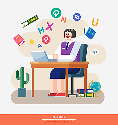 전신 학생 알파벳 영어 여자 교육 교복 일러스트 청소년 선인장 한명 앉기 책 노트북 인포그래픽 국내일러스트 AI파일 식물 문자 1 옷 모션 사람 전자제품 파일형식 벡터