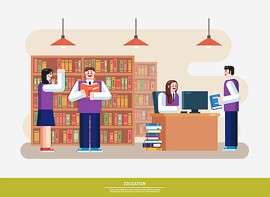 전신 학생 여자 교육 남자 교복 일러스트 청소년 책장 서기 앉기 여러명 책 컴퓨터 독서 인포그래픽 도서관 국내일러스트 AI파일 옷 가구 다수 모션 사람 전자제품 파일형식 벡터