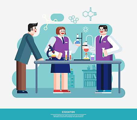전신 학생 여자 교육 남자 교복 과학 일러스트 청소년 수업 현미경 실험 서기 성인 세명 교사 인포그래픽 과학실 국내일러스트 AI파일 직업 옷 모션 실험기구 사람 파일형식 벡터