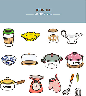 아이콘 그릇 접시 주방용품 사람없음 컵 용기 냄비 라인아이콘 국자 뒤집개 주방장갑 2D아이콘 AI파일 식기 생활용품 장갑 솥 파일형식 벡터