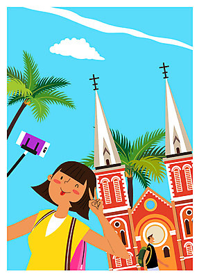 구름 여자 남자 행복 해외여행 여행 일러스트 하늘 휴가 서기 상반신 성인 야외 두명 스마트폰 야자수 여행객 동남아시아 셀프카메라 즐거움 힐링 베트남 동남아여행 셀카봉 국내일러스트 AI파일 자연요소 나무 해외 감정 아시아 모션 사람 핸드폰 스마트기기 사진촬영 파일형식 벡터