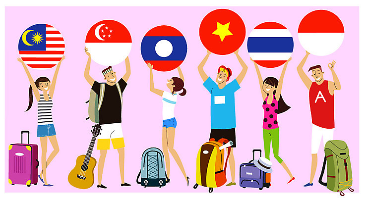 전신 모자 여자 남자 행복 해외여행 여행 일러스트 배낭 태국 휴가 서기 들기 여러명 성인 여행객 캐리어 동남아시아 기타 국기 즐거움 힐링 베트남 인도네시아 캄보디아 라오스 싱가폴 동남아여행 국내일러스트 AI파일 해외 잡화 감정 아시아 다수 가방 모션 현악기 사람 여행가방 파일형식 벡터