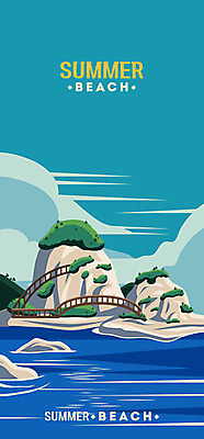 구름 바다 섬 여행 일러스트 휴가 사람없음 여름 여름휴가 바캉스 다리 휴양지 힐링 국내일러스트 AI파일 자연요소 계절 신체부위 장소 파일형식 벡터 여름_계절