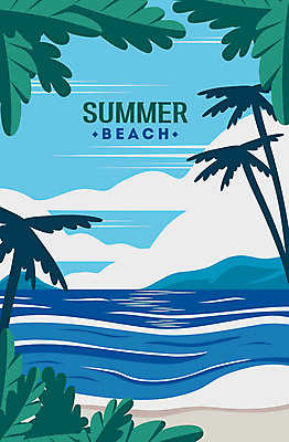 모래 파도 바다 여행 일러스트 하늘 휴가 해변 사람없음 여름 여름휴가 바캉스 야자수 해수욕장 휴양지 힐링 국내일러스트 AI파일 나무 계절 장소 파일형식 벡터 여름_계절