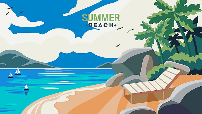 바다 여행 요트 일러스트 하늘 휴가 해변 사람없음 여름 여름휴가 바캉스 야자수 돌_바위 휴양지 힐링 국내일러스트 AI파일 나무 계절 배_교통 장소 파일형식 벡터 여름_계절