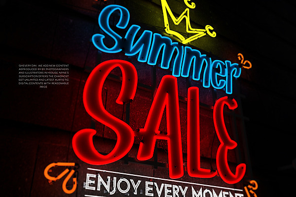 PSD 편집이미지 왕관 타이포그라피 사람없음 그래픽 여름 3D 세일 디지털합성 네온 네온아트 편집3D 문자 계절 파일형식