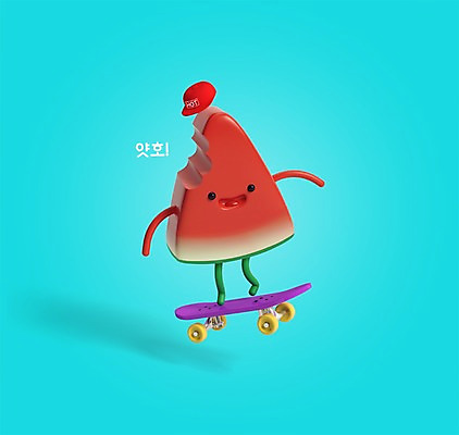 PSD 편집이미지 모자 여름음식 수박 사람없음 그래픽 여름 3D 스케이트보드 디지털합성 즐거움 수박캐릭터 스냅백 제철음식 제철과일 편집3D 캐릭터 잡화 계절 감정 음식 과일 보드_스포츠 제철 파일형식 여름_계절