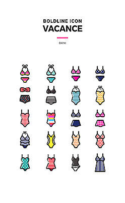 아이콘 수영복 사람없음 여름 여름휴가 바캉스 세트 비키니 다양 라인아이콘 웹아이콘 볼드라인 2D아이콘 AI파일 옷 계절 다수 휴가 파일형식 벡터 여름_계절