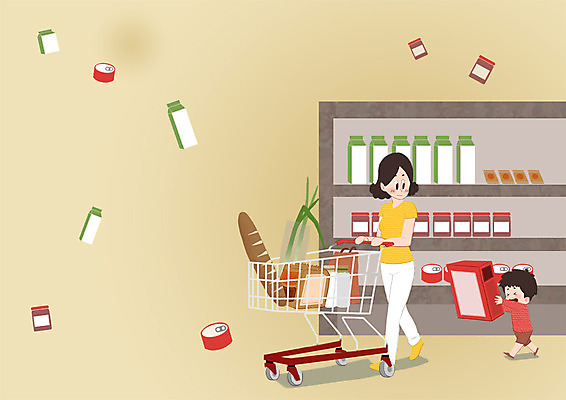 전신 PSD 라이프스타일 여자 남자 아들 어린이 빵 일러스트 엄마 서기 성인 두명 쇼핑 장보기 카트 즐거움 마트 파 통조림 국내일러스트 모자관계 감정 음식 채소 가족 모션 사람 생활 상점 파일형식