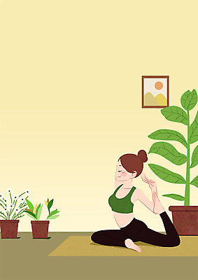 전신 PSD 라이프스타일 여자 화분 일러스트 요가 건강 관리 한명 성인 운동 요가자세 매트 즐거움 국내일러스트 1 웰빙 감정 포즈 사람 생활 파일형식