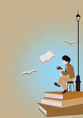 전신 PSD 라이프스타일 응시 남자 가로등 일러스트 한명 웃음 앉기 성인 책 독서 즐거움 국내일러스트 1 시선 공공시설 감정 모션 표정 사람 생활 파일형식