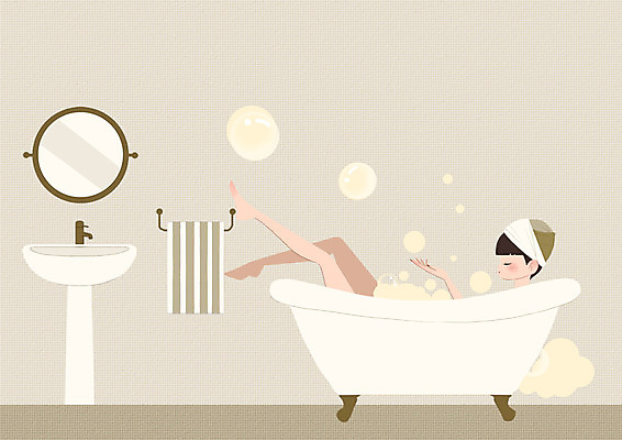 전신 PSD 라이프스타일 여자 일러스트 욕조 한명 성인 수건 목욕 거울 욕실 즐거움 세면대 샤워기 거품목욕 국내일러스트 1 감정 사람 생활 위생용품 청결 거품 파일형식