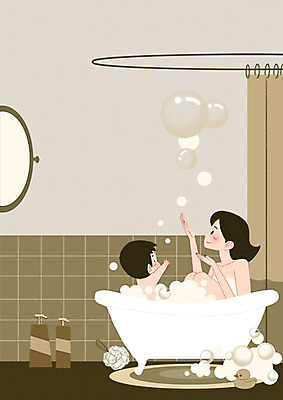 PSD 라이프스타일 여자 남자 아들 어린이 일러스트 엄마 오리 욕조 상반신 성인 두명 목욕 거품 욕실 물방울 즐거움 거품목욕 국내일러스트 모자관계 감정 가족 조류 사람 생활 청결 파일형식