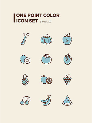 아이콘 토마토 채소 오렌지 과일 식재료 딸기 호박 포도 오이 수박 바나나 키위 사람없음 세트 다양 체리 사과 파인애플 웹아이콘 2D아이콘 AI파일 다수 열대과일 파일형식 벡터