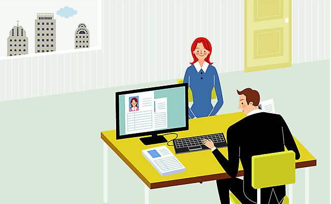 구름 여자 남자 의자 일러스트 회사 비즈니스 창문 직장 앉기 상반신 성인 두명 건물 컴퓨터 문 구직 책상 면접 취업준비생 이력서 국내일러스트 AI파일 자연요소 건축물 가구 컨셉 모션 사람 전자제품 파일형식 벡터