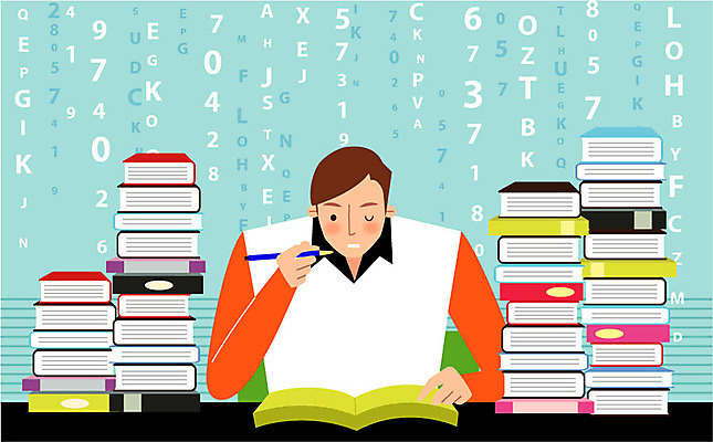 알파벳 남자 일러스트 회사 비즈니스 직장 한명 앉기 상반신 성인 책 숫자 펜 쌓기 구직 취업준비생 국내일러스트 AI파일 문자 1 영어 컨셉 모션 사람 필기구 파일형식 벡터