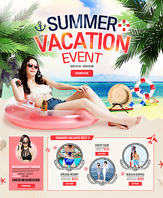 PSD 서양인 외국인 템플릿 커플 여자 남자 웹템플릿 휴가 이벤트페이지 이벤트 여러명 20대 성인 해변 여름 여름휴가 바캉스 야자수 한국인 튜브 성인만 구명부환 이미지템플릿 나무 계절 바다 다수 관계 사람 동양인 인종 청년 안전장비 페이지 파일형식 여름_계절