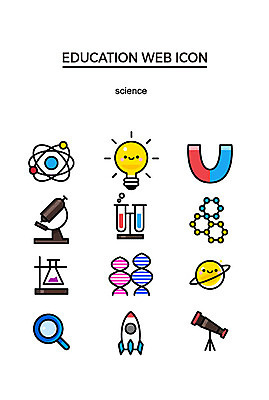 아이콘 교육 과학 전구 돋보기 현미경 사람없음 세트 귀여움 망원경 행성 다양 로켓 DNA 플라스크 시험관 웹아이콘 토성 자석 화학식 2D아이콘 AI파일 다수 컨셉 실험기구 우주 생명공학 공식 파일형식 벡터