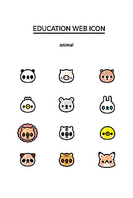 아이콘 교육 여러마리 곰 병아리 사람없음 세트 귀여움 다양 토끼 닭 돼지 강아지 쥐 사자 판다 다람쥐 여우 웹아이콘 백호 2D아이콘 AI파일 동물 다수 컨셉 포유류 조류 반려동물 호랑이 개 설치류 파일형식 벡터 사방신