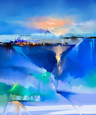 JPG 해외이미지 호수 일러스트 하늘 풍경 사람없음 파란색 그림 손그림 유화 풍경화 해외202004 해외일러스트 컬러 미술 파일형식 이미지허브