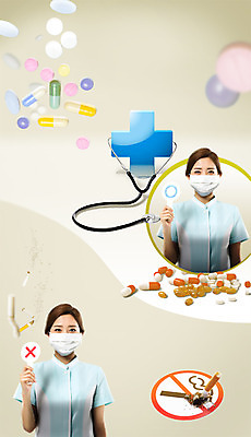 PSD 편집이미지 여자 의학 청진기 담배 건강 마스크 상반신 20대 성인 두명 앞모습 알약 팻말 한국인 간호사 금지 X 아니오 금연 성인여자만 이미지편집 알파벳 캠페인 뷰포인트 의료기기 프레임 사람 동양인 청년 약 의료진 사회이슈 여자만 성인만 파일형식