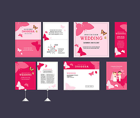 템플릿 배너템플릿 여자 남자 분홍색 나비 결혼 이벤트 두명 세트 현수막 전단 청첩장 엽서 초대장 약도 소봉투 행사세트 행사템플릿 AI파일 배너 컬러 곤충 지도 편지봉투 카드_감사 사람 편지 홍보물 파일형식 벡터