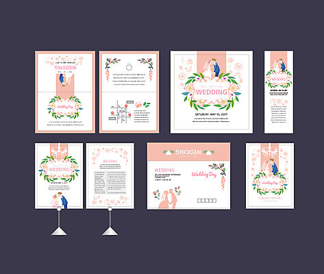 템플릿 배너템플릿 여자 남자 결혼 나뭇잎 이벤트 여러명 세트 현수막 전단 청첩장 엽서 초대장 약도 소봉투 행사세트 행사템플릿 AI파일 배너 다수 잎 지도 편지봉투 카드_감사 사람 편지 홍보물 파일형식 벡터