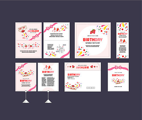 템플릿 리본 딸기 폭죽 이벤트 사람없음 세트 케이크 생일 생일케이크 전단 엽서 초대장 생일카드 소봉투 행사세트 행사템플릿 이미지템플릿 AI파일 기념일 과일 디저트 편지봉투 카드_감사 편지 홍보물 파일형식 벡터