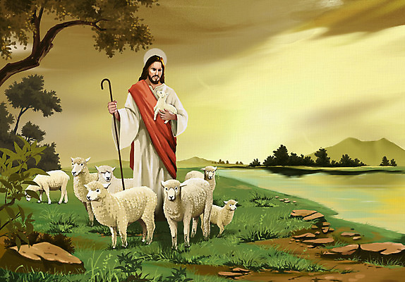 PSD 나무 남자 기독교 여러마리 일러스트 한명 초원 성인 성경 양 예수 성직자 성경이야기 양떼 성화 선한목자 국내일러스트 식물 1 종교 다수 종교용품 포유류 이야기 사람 신_종교 파일형식