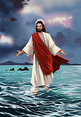 전신 PSD 남자 기독교 바다 일러스트 한명 성인 걷기 성경 예수 기적 성경이야기 성화 국내일러스트 1 종교 종교용품 모션 이야기 사람 신_종교 파일형식