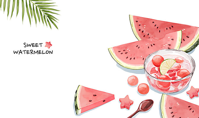 PSD 백그라운드 일러스트 나뭇잎 여름음식 수채화 수박 사람없음 여름 여름휴가 바캉스 숟가락 시원함 수박화채 여름라이프 제철음식 제철과일 과채 국내일러스트 라이프스타일 계절 음식 잎 채소 과일 휴가 수저 제철 화채 파일형식 여름_계절