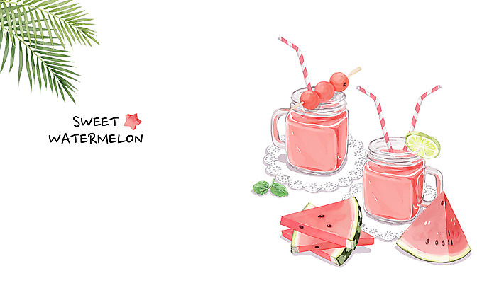 PSD 백그라운드 일러스트 나뭇잎 여름음식 수채화 수박 빨대 사람없음 여름 여름휴가 바캉스 시원함 수박주스 여름라이프 제철음식 제철과일 과채 국내일러스트 라이프스타일 계절 음식 잎 채소 과일 휴가 과일주스 제철 파일형식 여름_계절