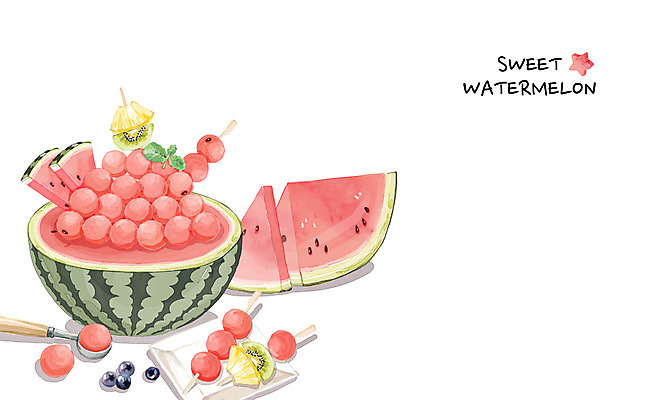 PSD 백그라운드 일러스트 여름음식 수채화 수박 사람없음 여름 여름휴가 바캉스 숟가락 시원함 과일꼬치 여름라이프 제철음식 제철과일 과채 국내일러스트 라이프스타일 계절 음식 채소 과일 휴가 수저 꼬치 제철 파일형식 여름_계절