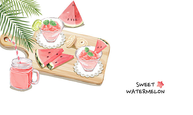 PSD 백그라운드 일러스트 여름음식 수채화 수박 도마 사람없음 여름 여름휴가 바캉스 시원함 수박주스 슬러쉬 여름라이프 제철음식 제철과일 과채 국내일러스트 라이프스타일 계절 음식 채소 과일 주방용품 휴가 과일주스 제철 파일형식 여름_계절
