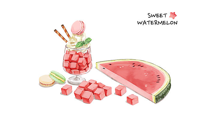 PSD 백그라운드 일러스트 여름음식 수채화 수박 사람없음 여름 여름휴가 바캉스 시원함 마카롱 여름라이프 제철음식 제철과일 과채 국내일러스트 라이프스타일 계절 음식 채소 과일 휴가 디저트 제철 파일형식 여름_계절