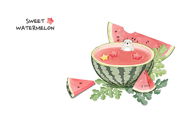 PSD 한마리 백그라운드 일러스트 곰 나뭇잎 여름음식 수채화 수박 사람없음 여름 여름휴가 바캉스 목욕 시원함 여름라이프 제철음식 제철과일 과채 국내일러스트 동물 1 라이프스타일 계절 음식 잎 채소 과일 포유류 휴가 청결 제철 파일형식 여름_계절