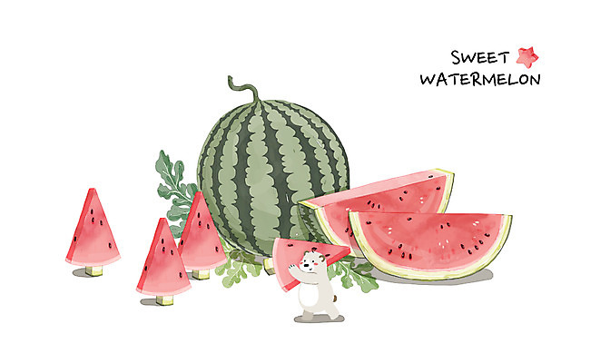 PSD 한마리 백그라운드 잎 일러스트 곰 여름음식 수채화 수박 사람없음 여름 여름휴가 바캉스 시원함 여름라이프 제철음식 제철과일 과채 국내일러스트 식물 동물 1 라이프스타일 계절 음식 채소 과일 포유류 휴가 제철 파일형식 여름_계절