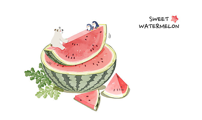 PSD 백그라운드 잎 일러스트 곰 여름음식 수채화 수박 세마리 사람없음 여름 여름휴가 바캉스 시원함 펭귄 여름라이프 제철음식 제철과일 과채 국내일러스트 식물 동물 라이프스타일 계절 음식 채소 과일 포유류 조류 휴가 3 제철 파일형식 여름_계절